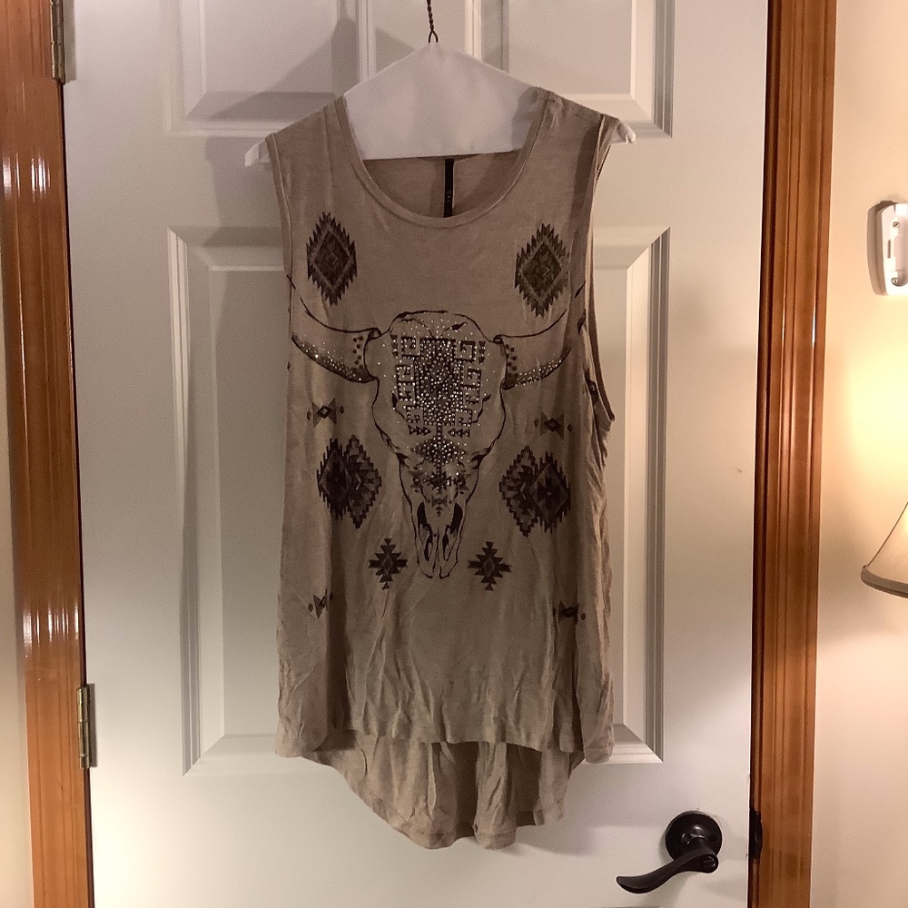 Tan Tank Top Large with Bull Design by The Classic